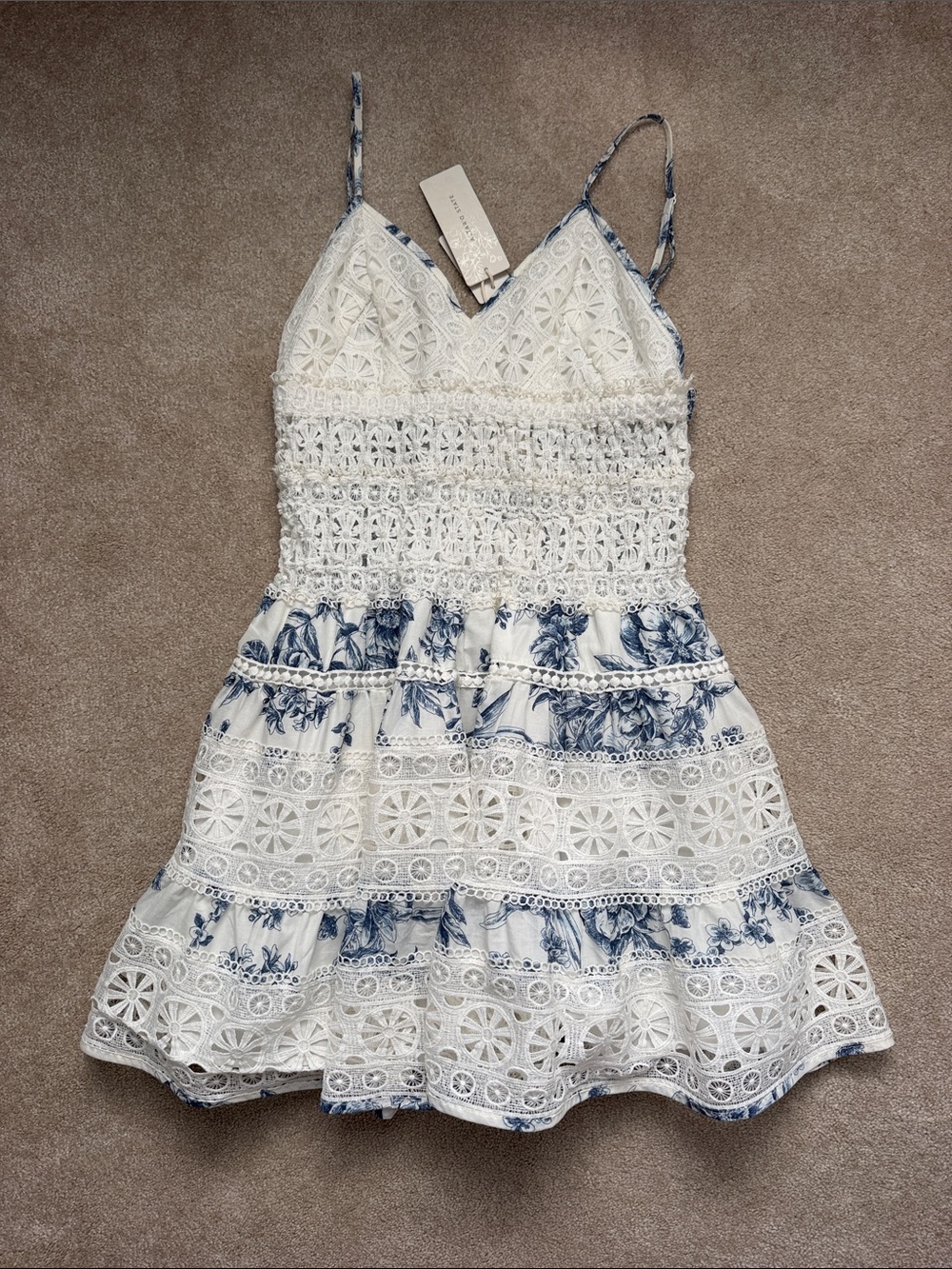 Altar’d State White & Blue Lace Tiered Sundress